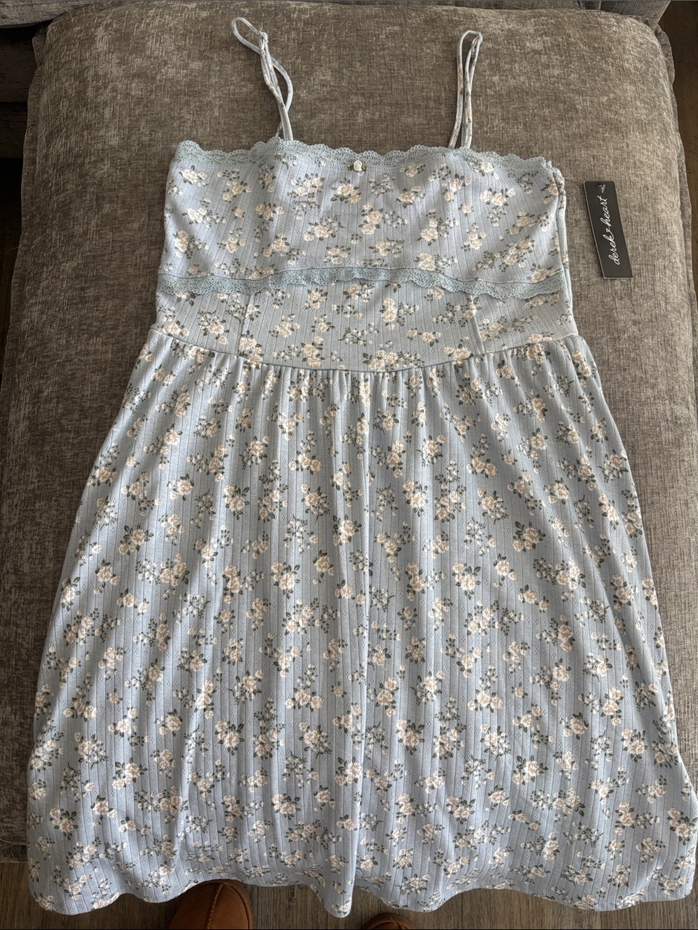 Derek Heart Floral Cami Dress NWT Light Blue Lace Trim Size XL Summer Mini